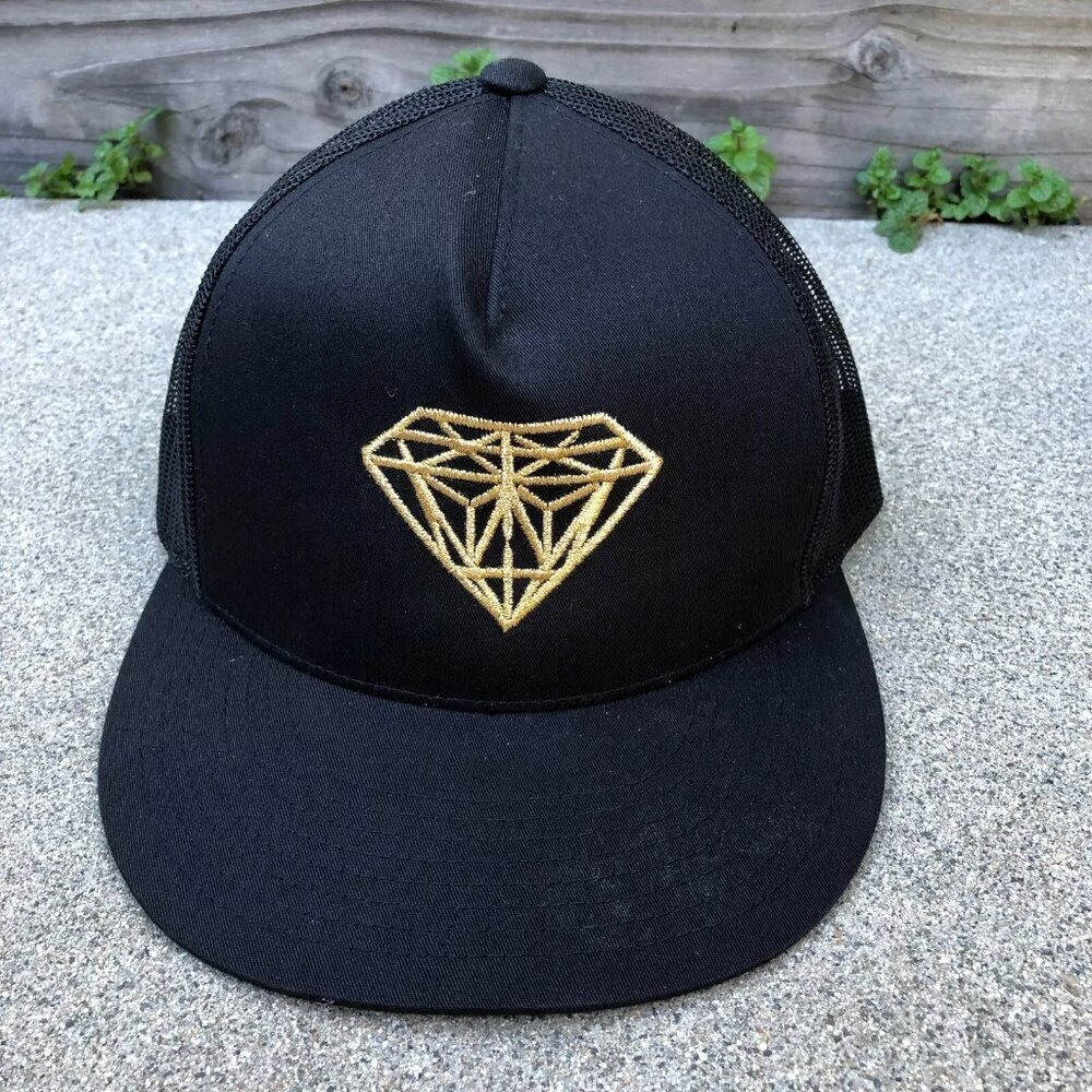 SPORT TEK Trucker Hat Men's Gold Diamond Embroidered Cap Snapback Adjustable​​​